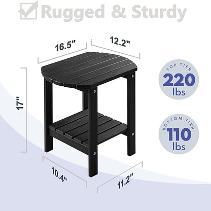 PASAMIC 2-Tier Adirondack Oval Outdoor Side Table, HDPE Small Outdoor Table, Patio End Table for Patio, Backyard, Weather-Resistant (Black)