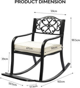 Metal Rocking Chair with Cushion and Footrest, Outdoor Rocking Bench for Patio, Garden, Cast Iron Patio Rocker - Photo 3