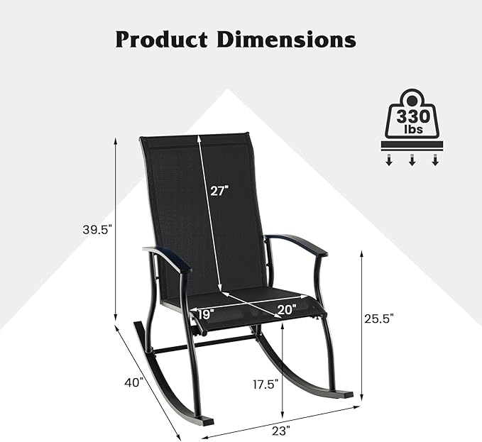 Giantex Outdoor Rocking Chair Set of 4 - Patio Rocking Chairs w/Breathable Backrest, Sturdy Metal Frame & Safe Ergonomic Design, Cozy Fabric Rocker for Backyard, Poolside, 330 lbs, Black