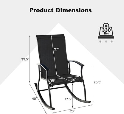 Giantex Outdoor Rocking Chair Set of 4 - Patio Rocking Chairs w/Breathable Backrest, Sturdy Metal Frame & Safe Ergonomic Design, Cozy Fabric Rocker for Backyard, Poolside, 330 lbs, Black