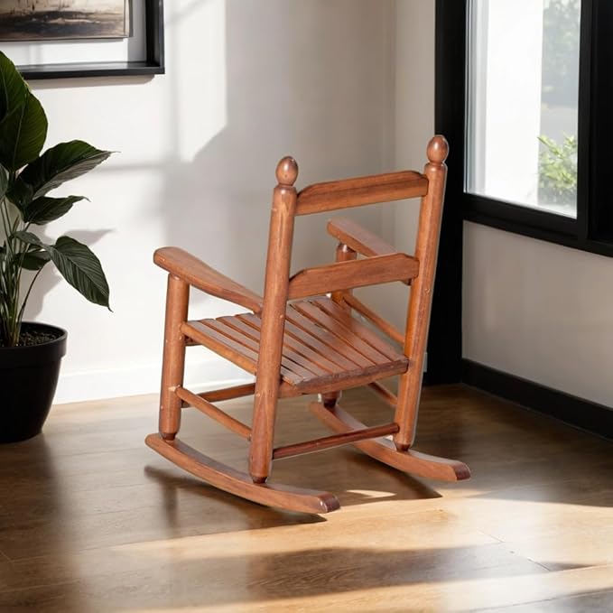 Child Rocking Chair Kids Wooden Rocker Small Baby Toddler Ages 3-6 Brown Comfy Furniture Outdoor Indoor Reading Room Bedroom Livingroom