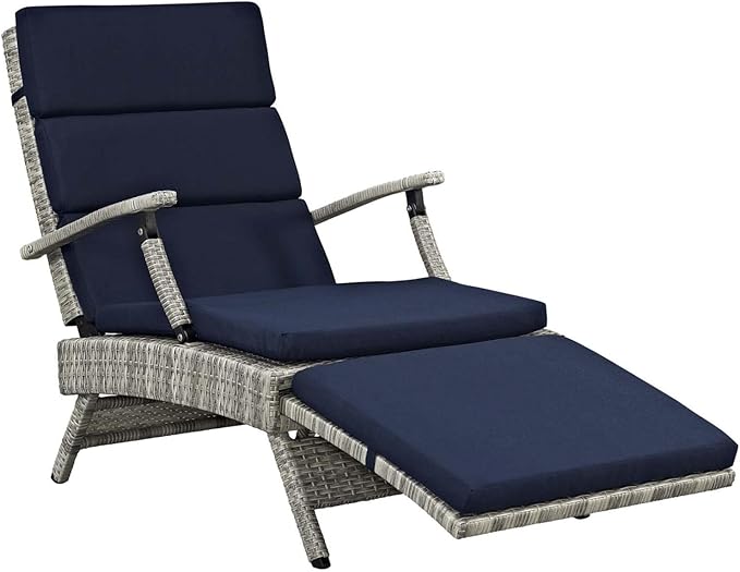 Modway Envisage Outdoor Patio Wicker Rattan Chaise Lounge in Light Gray Navy