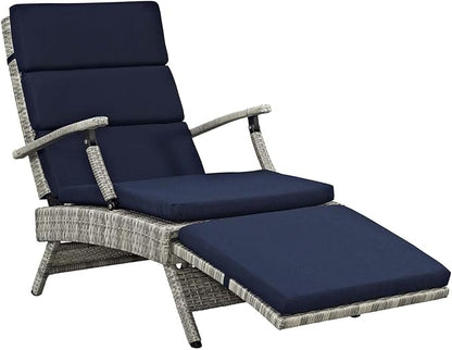 Modway Envisage Outdoor Patio Wicker Rattan Chaise Lounge in Light Gray Navy