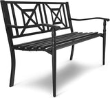 S AFSTAR Outdoor Garden Bench, Metal Porch Bench Seat with Slated Seat & Decorative Backrest - Photo 1