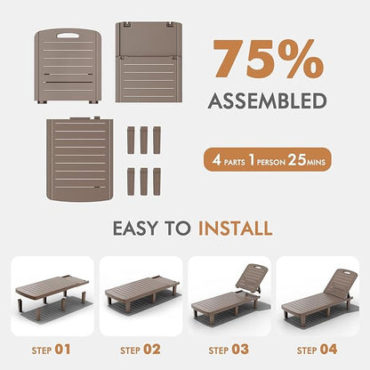 WACASA Outdoor Chaise Lounge Chairs Set of 4, Oversized Lounge Chairs with 5-Level Adjustable Backrest & Cup Holder, Resin Waterproof Pool Lounge Chair for Poolside, Patio, Beach, Yard, Taupe