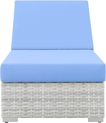 Modway Convene Wicker Rattan Outdoor Patio Chaise Lounge Chair in Light Gray Light Blue