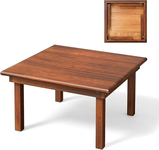 VINGLI Outdoor Folding Coffee Table, Natural Poplar Wood Patio Coffee Table, No Assembly Required, Ideal for Balcony, Porch, and Living Room, Square, Natural