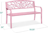 Best Choice Products Outdoor Bench Steel Garden Patio Porch Furniture for Lawn, Park, Deck w/Floral Design Backrest - Photo 2