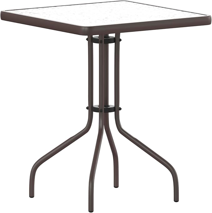 Flash Furniture Barker 23.5'' Square Indoor/Outdoor Tempered Glass Metal Frame Side Table, Bronze