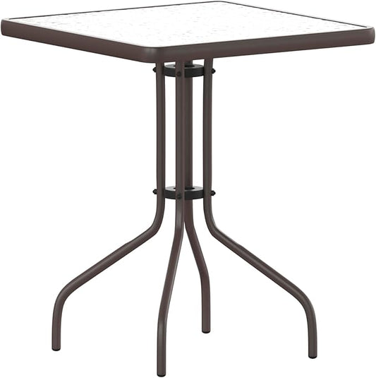 Flash Furniture Barker 23.5'' Square Indoor/Outdoor Tempered Glass Metal Frame Side Table, Bronze