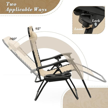 Athena Collection Zero Gravity Chair, Folding Lounge Chair, Reclining Camping Chair, Outdoor Zero Gravity Recliner with Adjustable Pillow and Cup Holder for Outside Beach Garden Patio Poolside -Cream