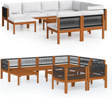 10 Piece Acacia Wood Garden Lounge Set with Weather-Resistant Cushions, Modular Outdoor Patio Furniture for 9 People - Photo 2
