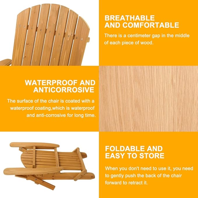 Outvita Wood Adirondack Chair, Folding Wooden Lounge Seating - Photo 5
