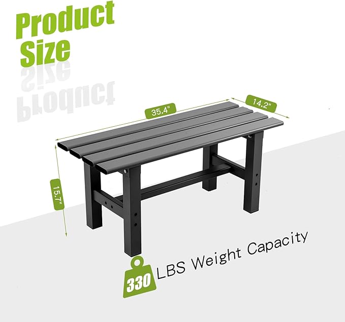TECSPACE 35 Inches Aluminum Outdoor Weatherproof Bench Backless, 330 LBS Bearing Capacity Garden Porch Bench, Black