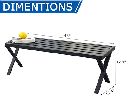 Metal Garden Bench for Outdoors, Black Outdoor Benches Slats for Patio, Patio Backless Bench with Cross Leg,Dining Bench for Porch, Lawn, Balcony, Backyard and Park