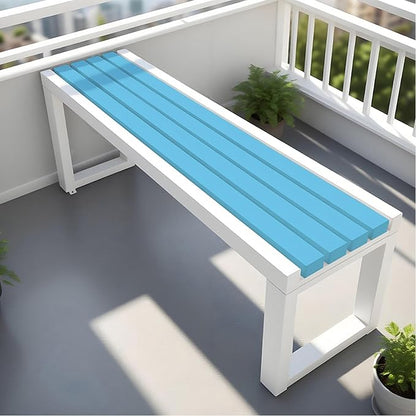 Garden Bench Wood Outdoor Benches All-Weather 2-Person Park Bench Patio Benches with Slatted Seat & Metal Legs, 3.3ft 3.9ft 4.9ft 5.9ft Backless Seat for Porch Lawn Yard(Blue White,39.4in)