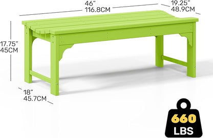Costaelm Outdoor Benches Weatherproof, All Weather Resistant Park Bench Poly Lumber Backless Garden Bench Seat for Entryway Front Porch, Lime