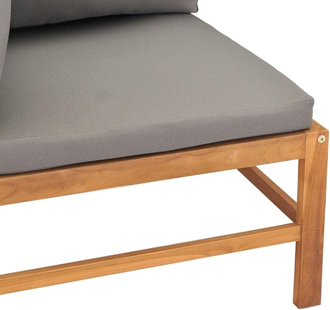 2-Seater Garden Bench with Dark Grey Cushions and Natural Teak Wood, Outdoor Patio Furniture for Balcony and Garden - Photo 6