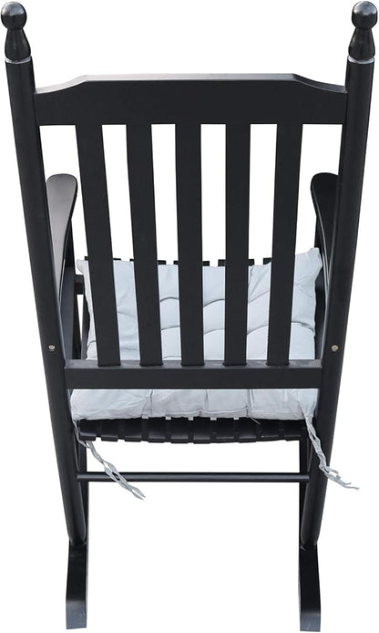 Wood Rocking Chair with High Back and Armrest for Indoor Outdoor Use, Wooden Frame Patio Porch Rocking Chair with Rocker, Front Porch Chairs for Deck Garden Lawn Balcony Backyard, Black