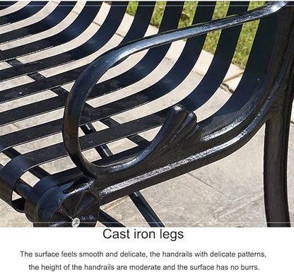Outdoor Bench Garden Patio Seating Furniture, Outdoor Park Bench Garden Bench, Metal Leisure Cast Iron Bench, Courtyard Terrace Seat Bench with Backrest and Armrest (Size : 120cm)