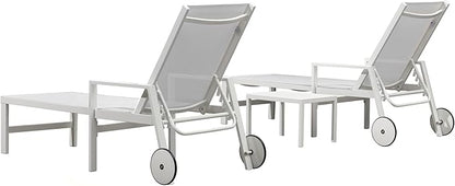 PURPLE LEAF Lounge Chair Outdoor Set 2 Pieces White Aluminum Chaise Lounge with Armrest and Wheels for Pool Deck Patio, Ivory