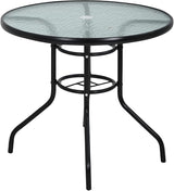 MKDLUFEI 32 Inch Round Outdoor Dining Table, Patio Table with Umbrella Hole, Tempered Glass Top, Black Steel Frame - Photo 1