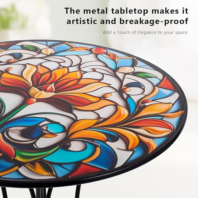 Outdoor Side Table, Mosaic Round Accent Table, Metal Indoor Small End Tables, 18" Plant Stand Tables for Patio Balcony Garden Bedside