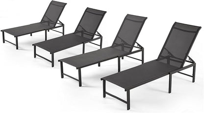 Lounge Chair Outdoor Set of 2, Foldable & Assembly Free Aluminum Chaise Lounge Chair with 5-Position Recliner, Pool Lounge Chairs for Outside Poolside Beach Lawn (Black)