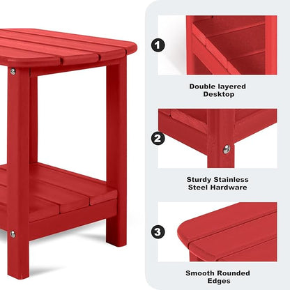 Adirondack Outdoor Side Table, 16.5” HDPE Small Patio Table with Storage Shelf, Weather Resistant End Table for Porch, Pool & Yard (Red)