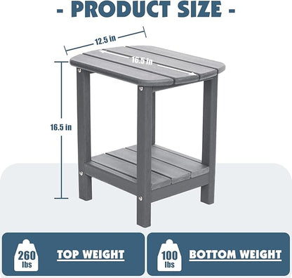 Adirondack Outdoor Side Table, 16.5” HDPE Small Patio Table with Storage Shelf, Weather Resistant End Table for Porch, Pool & Yard (Grey)