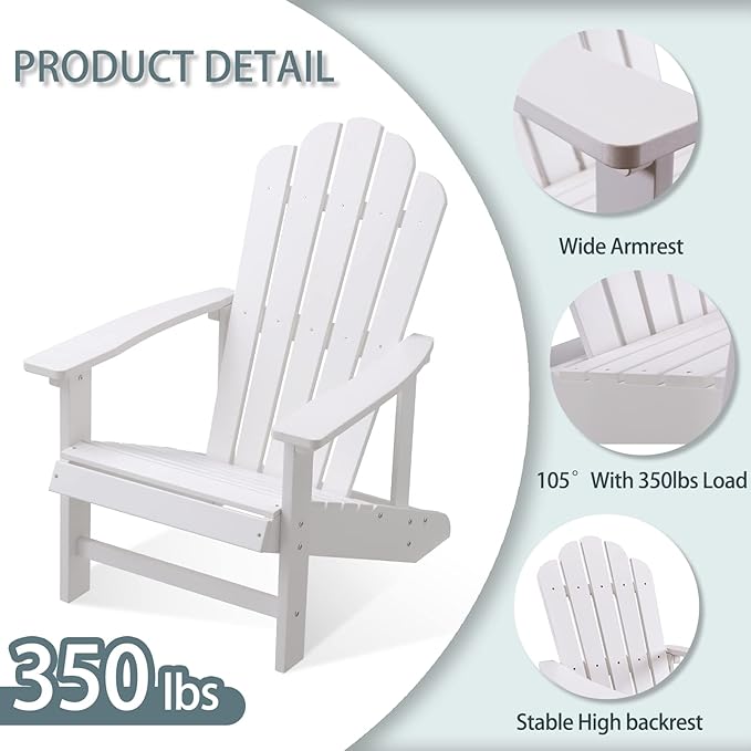 Adirondack Chairs Weather Resistant, Patio Firepit Chair, Sturdy Outside Chairs, Lawn Chairs, Easy Assembly 350lb, for Outdoor Patio Yard