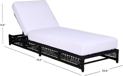 SAFAVIEH Outdoor Patio Furniture Collection – Callan Black Rope & White Cushion Lounger, Fully Assembled Outdoor Chaise, Modern Low-Profile Design (PAT7546B)