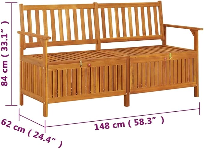 Storage Bench 58.3" Solid Wood Acacia Deck Bench Garden Bench Porch Bench Outdoor Bench for patios, Gardens, Decks