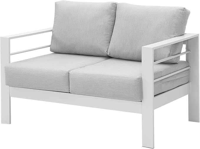 Wisteria Lane Patio Furniture Aluminum Loveseat, All-Weather Outdoor 2 Seats Sofa Couch - Photo 1