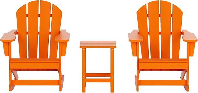WO WESTIN OUTDOOR HDPE Laguna Outdoor Rocking Poly Adirondack Chair with Side Table 3-Piece Set, Orange