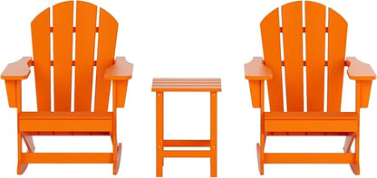 WO WESTIN OUTDOOR HDPE Laguna Outdoor Rocking Poly Adirondack Chair with Side Table 3-Piece Set, Orange