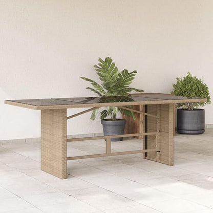 vidaXL Beige Rattan Patio Table - Glass top/Outdoor Garden Furniture - 74.8"x31.5"x29.5" | uv-Resistant