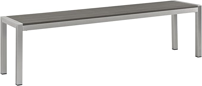 Modway Shore Aluminum Outdoor Patio Bench in Silver Gray - Photo 3