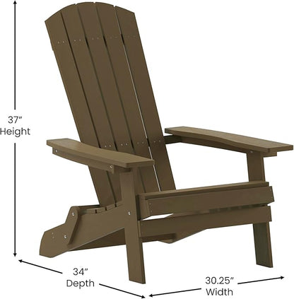 Merrick Lane Riviera Poly Resin Folding Adirondack Lounge Chair - Mahogany - Indoor/Outdoor - Weather Resistant