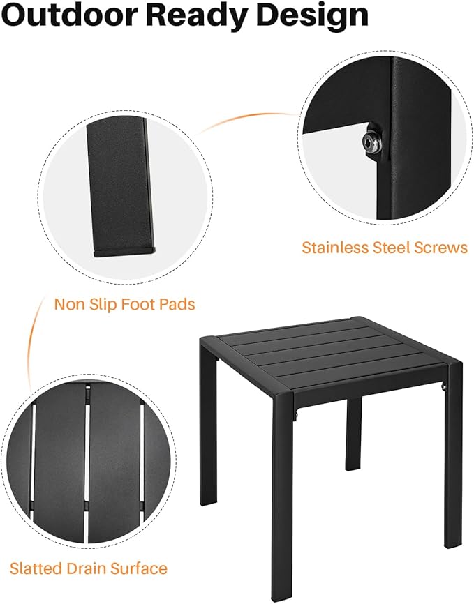 Outdoor Side Table, Never-Rust Aluminum Patio Side Table, Pool End Table with Slatted Top, Modern Outdoor Porch Tables for Beach, Poolside, Deck, Yard