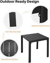 Outdoor Side Table, Never-Rust Aluminum Patio Side Table, Pool End Table with Slatted Top - Photo 6