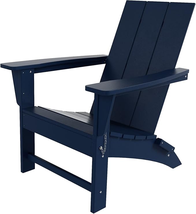 Costaelm Folding Adirondack Chairs, Outdoor Patio Adjustable Lawn Chairs, Weather Resistant Outside Firepit Chairs for Porch, Poolside, Garden, Backyard Deck, Navy Blue