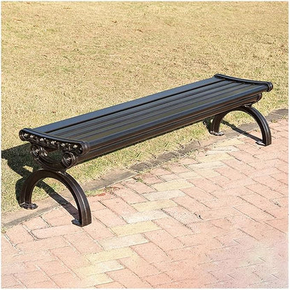 Outdoor Bench Chair Cast Aluminum Park Bench Large All Weather Metal Garden Bench for Backyard Porch Lawn (180cm DB Armless No Backrest Bench)