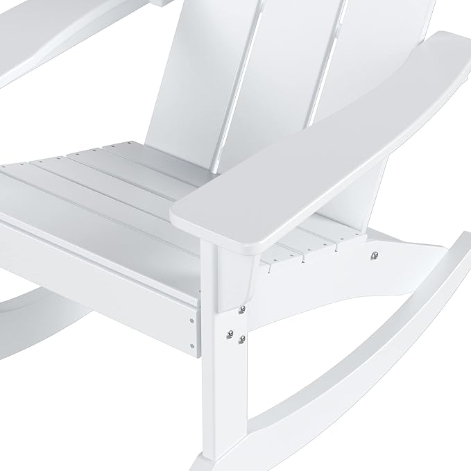WestinTrends Ashore Patio Rocking Chair, All Weather Poly Lumber Plank Adirondack Rocker Chair, Modern Farmhouse White Rocking Chairs for Porch Garden Backyard and Indoor