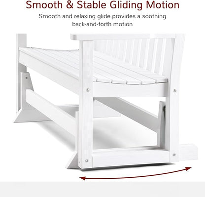 Stoog Outdoor Glider, 2 Person All-Weather Glider Bench with 800 lbs Weight Capacity, Never Fade or Rot, for Backyard, Garden, Deck, and Poolside, White