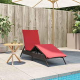 Adjustable Patio Sun Lounger with Cushion, 1-Person Outdoor Chaise Lounge Chair, Brown and Red PE Rattan for Garden - Photo 3