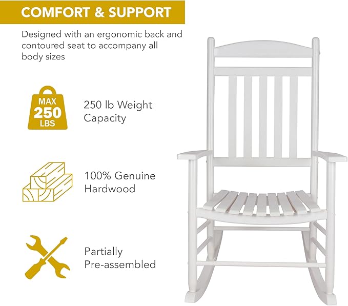 Shine Company Set of 2 Maine Wood Rocking Chairs, 2-Pack, White