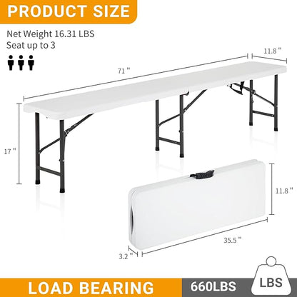 YRLLENSDAN 6FT Plastic Folding Bench Indoor & Outdoor Potable Foldable Bench with Carrying Handle for Party Garden Camping Dining (1)
