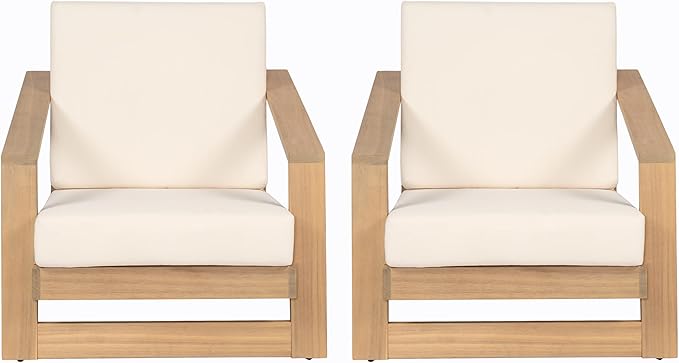 Christopher Knight Home Galio Set of 2 Acacia Wood Lounge Chair Outdoor, Wooden Patio Armchair for Lounging - Photo 3