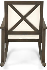 Outdoor Rocking Chair with Armrests and Cushions, Acacia Wood Structure, for Garden, Patio or Balcony, Cream+Grey - Photo 7